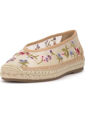 Jessica Simpson Beige Mesh Espadrille with Multicolor Floral Embroidery